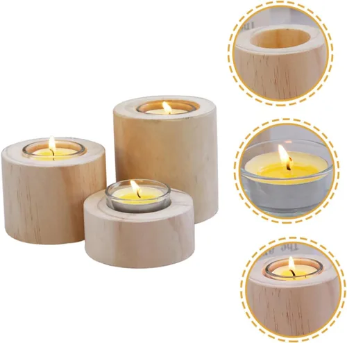 Vista 2 de PRETYZOOM Juego de 3 portavelas de madera elegante para velas de té y decoración del hogar