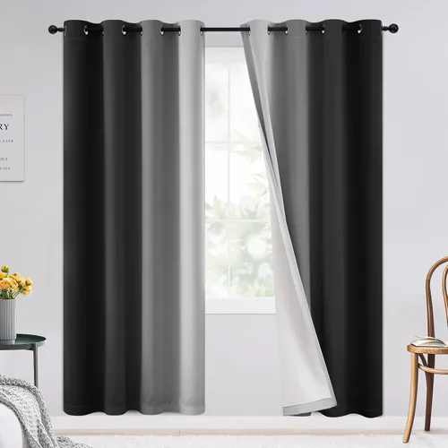 Vista 198 de SimpleHome Cortinas degradadas degradadas para oscurecer la habitación de 36 pulgadas de largo para dormitorio, con ojales y bloqueo de luz Negro