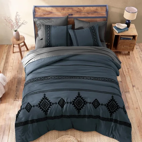 Vista 4 de MaiRêve - Juego de edredón de tamaño completo con bordado, juego de ropa de cama estilo granja occidental boho de 7 piezas, juego de edredón