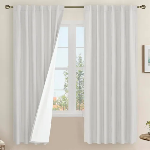 Vista 31 de LAMIT Cortinas opacas cortas de lino de 30 pulgadas para ventanas de cocina sobre el fregadero, cortinas de café texturizadas de lino marfil