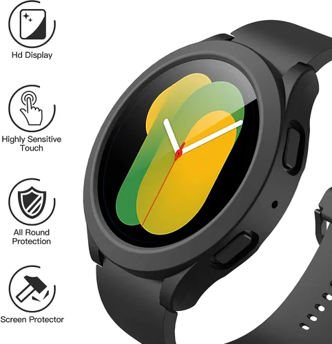 Vista 2 de Langboom Funda rígida negra compatible con Samsung Galaxy Watch 5 Galaxy Watch 4 de 1.575 pulgadas (1.575 in) con protector de pantalla, protector