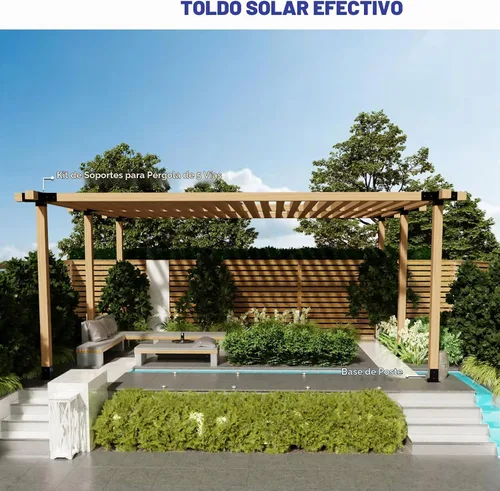 Vista 6 de Kit de pérgola Grehitk - Soporte de esquina de ángulo recto de 5 vías para bricolaje Base de poste de madera para cenadores, patio, cabaña de 1