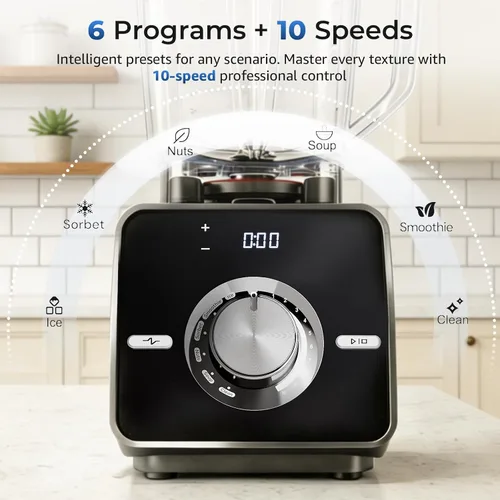 Vista 4 de Licuadora casera, licuadora de alta velocidad de 2700 W para potencia de trituración de hielo, cuchillas de acero inoxidable, temporizador