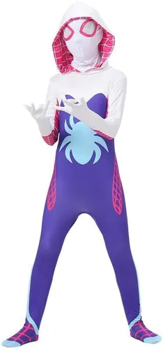 Vista 2 de YOULIT Disfraz de superhéroe para niños, overol de máscara estilo 3D, disfraz de Halloween, traje de cosplay