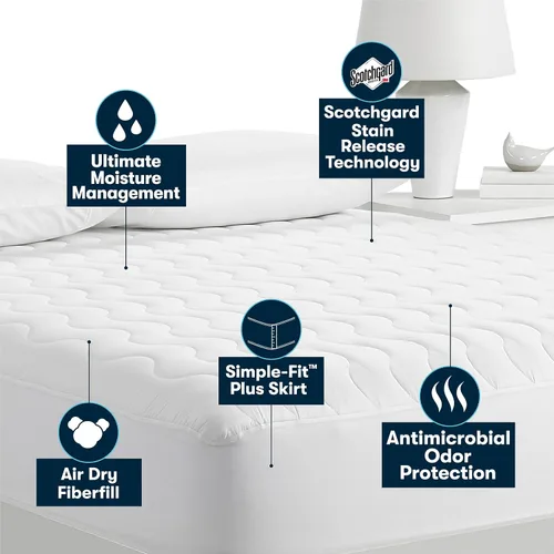 Vista 4 de Serta Air Dry Protector de Colchón Acolchado de Tela de Rendimiento de Comodidad Básica, Cubrecolchón Refrescante y Transpirable, Protección que