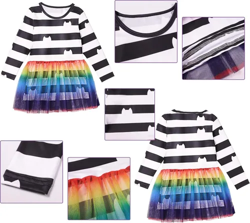 Vista 5 de SHELOVESIT Traje de cumpleaños de gato arcoíris para niñas, disfraz de casa de muñecas con tutú de arco iris para fiesta de disfraces de Halloween