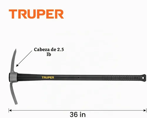 Vista 2 de Azadón cortador Truper 31612 2-1/2 libras, mango de madera, 36", Asa de fibra de vidrio