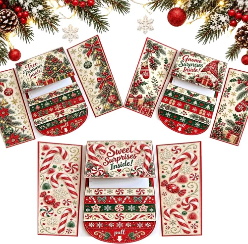 Vista 13 de Folleto de tarjetas de regalo de Navidad en cascada 2027, 3 portatarjetas #B 3 piezas