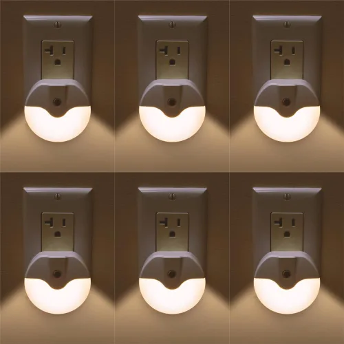 Vista 10 de AULTRA Luz nocturna LED redonda luces nocturnas enchufables a la pared, sensor de atardecer a amanecer activado, encendido y apagado automático