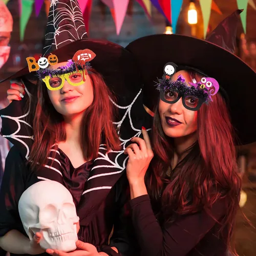 Vista 4 de Anteojos de Halloween de plástico para niños y adultos, 6 lentes de fiesta con purpurina, gafas de fiesta de Halloween, accesorios para cabina
