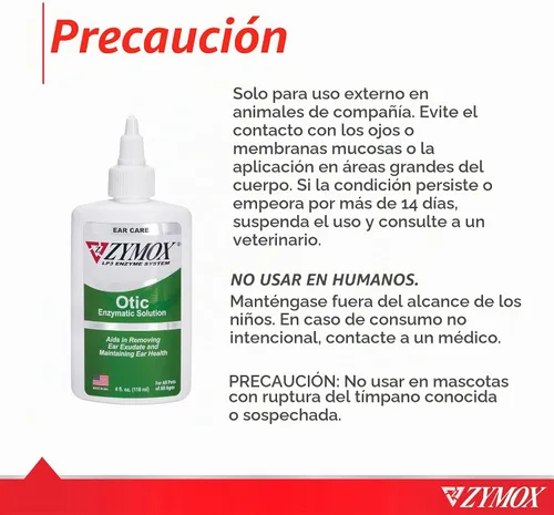 Vista 5 de Tratamiento ótico para mascotas Zymox, sin hidrocortisona, 4 onza