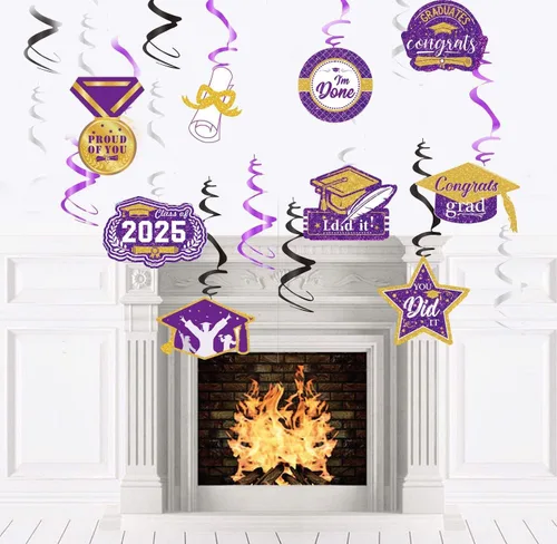 Vista 7 de Decoraciones de graduación de oro morado 2026/oro morado, decoraciones de fiesta de graduación NYU colgantes clase de 2026 púrpura para fiesta