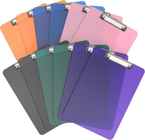 Vista 9 de Paquete de 6 portapapeles de color, tablero de plástico transparente A4 de 8.5 x 11 pulgadas para aula, estudiantes, niños, mujeres, tamaño 9 x 12.5