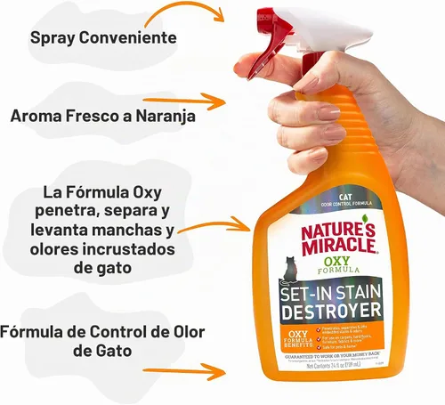 Vista 5 de Nature's Miracle Removedor de manchas y olor solo para gatos con Oxy, 710 ml