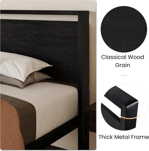 Vista 5 de SHA CERLIN Base de cama de plataforma metálica de tamaño individual de 14 pulgadas con cabecera y estribo de madera, base de colchón, no necesita