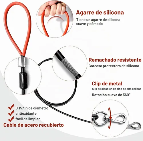 Vista 2 de Correa de perro resistente, correa de metal a prueba de mordidas para perros grandes (hasta 250 libras), correas de perro de cuerda de alambre de 5