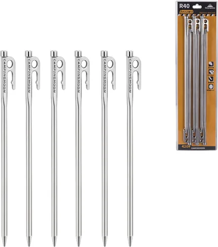 Vista 8 de CAMPINGMOON 7.87 pulgadas 8 piezas de acero inoxidable martensítico 420J2 endurecido forjado estaca estaca estaca de potencia ideal para suelo duro