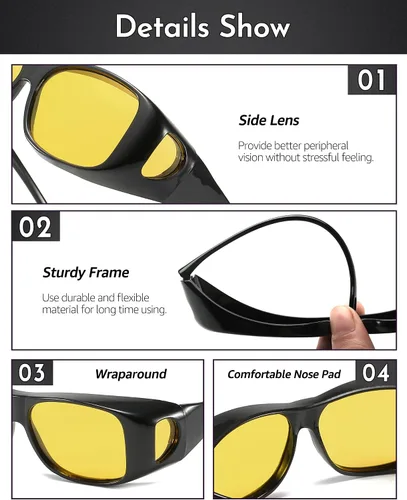 Vista 3 de SIPHEW Lentes de conducción nocturna para mujeres y hombres, lentes de visión nocturna envolventes, lentes amarillas polarizadas para la noche
