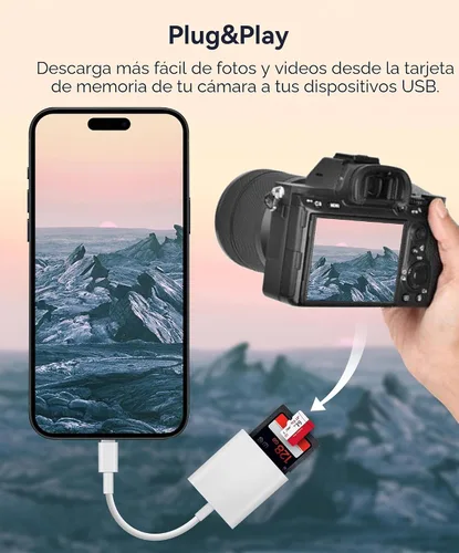 Vista 3 de Lector de Tarjetas SD USB C, WNXSLOAD Adaptador de Tarjetas SD con Ranuras Duales SD MicroSD para iPhone 15 16 iPad Mac MacBook Laptop, Lector