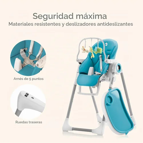 Vista 4 de Silla alta para bebé ajustable a 7 alturas diferentes - Sillas altas plegables para bebés y niños pequeños - Silla para comer de bebé - Azul