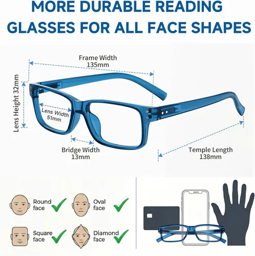 Vista 2 de Eyekepper Gafas de Lectura Vintage para Hombre - 3 Pares Negros y 2 Pares Azules - Gafas Clásicas con Bisagra de Resorte +0.00 3 negro 2 azul