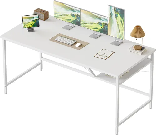 Vista 23 de Mericonia Escritorio para computadora, escritorio de juegos para espacios pequeños, mesa de estilo moderno y simple para oficina en casa, mesa