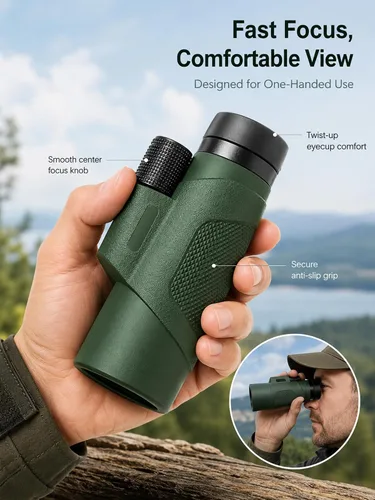 Vista 5 de Monocular de 12x50 para adultos, monocular de alta potencia con BAK4 Verde