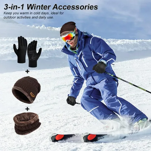 Vista 4 de Winter Hat Scarf Glove Set - Fleece Warm Knit Neck Warmer Beanie Cap Mittens
