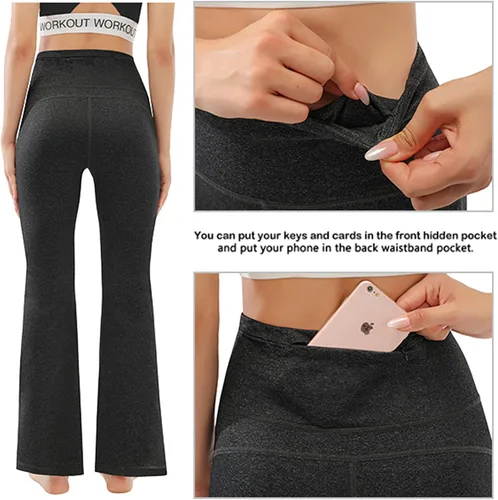Vista 3 de AFITNE - Pantalones de yoga con corte de bota con bolsillos para mujer, de talle alto, pantalones de yoga para entrenamiento con control de abdomen