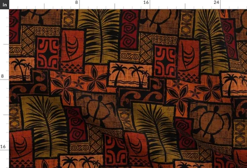 Vista 3 de Spoonflower Tela - Negro polinesio hawaiano hawaiano Tiki Tropical Retro impreso en tela de gasa Fat Quarter - Costura Ropa de moda Vestidos