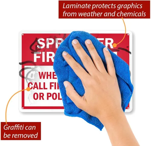 Vista 2 de SmartSign Letrero de alarma contra incendios con aspersor - When Bell Rings Call 911" 7" x 10" Aluminio