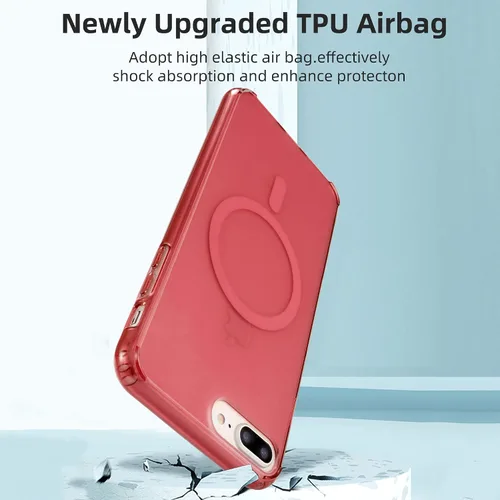 Vista 4 de Tigowos Funda magnética translúcida para iPhone 8 Plus con carga inalámbrica MagSafe anti-amarilla, antihuellas, a prueba de golpes, funda Rojo