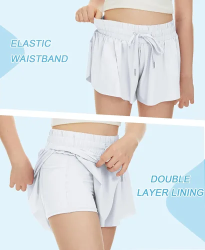 Vista 3 de Pantalones cortos fluidos de mariposa para niños con bolsillo 2 en 1, pantalones cortos deportivos para correr, entrenamiento activo