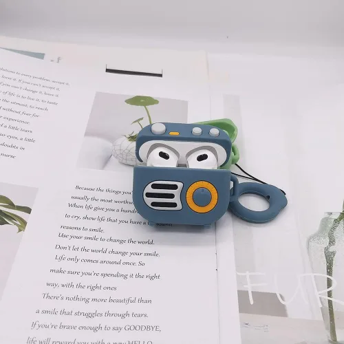 Vista 2 de Funda compatible con AirPods 3 Gen 2021, diseño de radio retro para hombres y mujeres, linda y divertida funda de silicona con dibujos animados 3D
