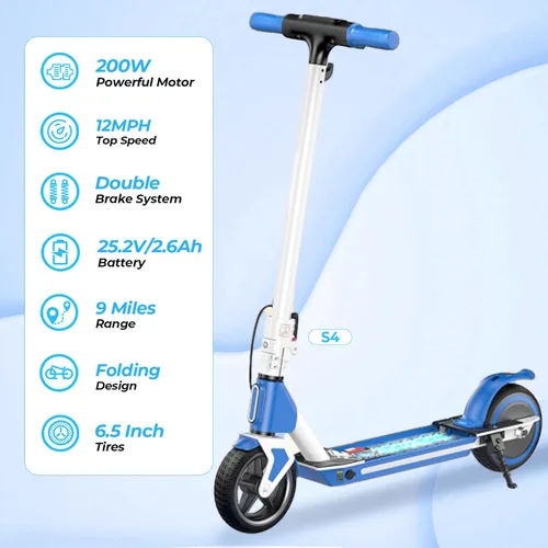 Vista 3 de isinwheel Electric Scooter for Kids Ages 6-14, 200W/250W Foldable Kids Electric Scooter with 3 Speeds (5/8/12 Mph), Adjusrable Handerbar, Dual