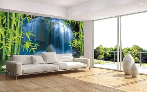 Vista 3 de FLFK Murales de pared autoadhesivos de cascada de bambú 3D de 78.7 x 59 pulgadas, papel tapiz para despegar y pegar, pintura para decoración