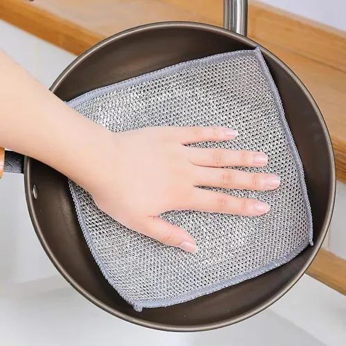Vista 8 de Paño multifuncional de alambre antiarañazos, paño de cocina de alambre de acero, paño de cocina de alambre multiusos, frota y limpia para platos
