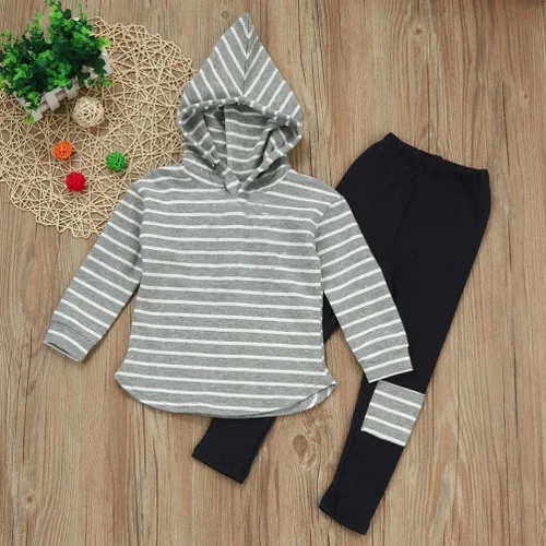 Vista 3 de Ritatte Toddler Girl Fall Outfits Striped Hoodie Pants 2PCS Sweatsuit Set Kids Baby Winter Clothes Jogging Suits for 2-6Y