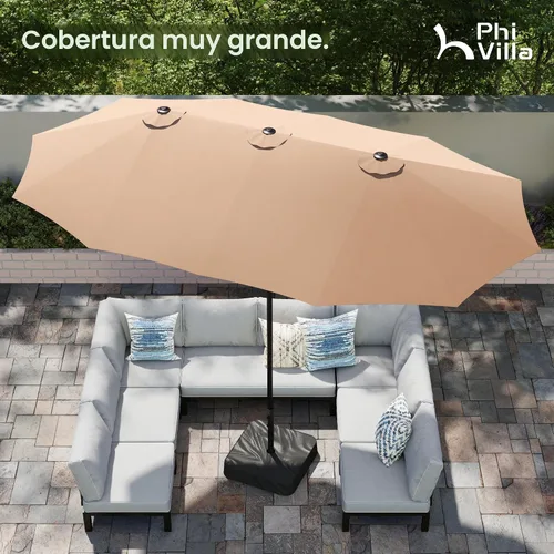 Vista 5 de PHI VILLA Sombrilla grande de 15 pies para patio con base incluida, sombrilla de doble cara rectangular para exteriores de gran tamaño con soporte