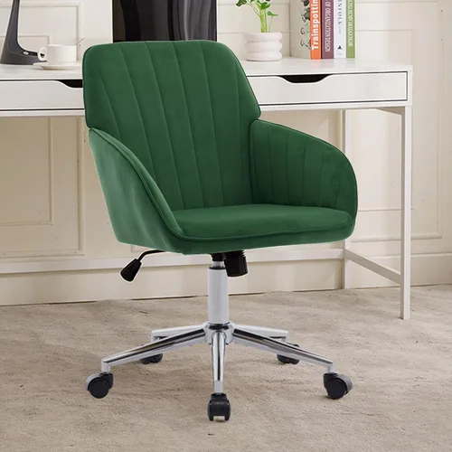 Vista 14 de Silla de escritorio de terciopelo para oficina en casa, bonita y cómoda silla giratoria de 360° con altura ajustable para adolescentes, mujeres