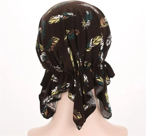 Vista 6 de Gorro de turbante de sueño con estampado de algodón elástico para mujer, bufanda de quimioterapia para pérdida de cabello con cáncer