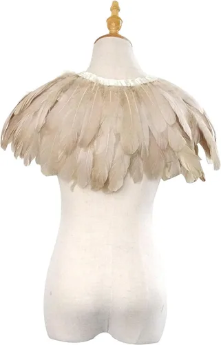 Vista 6 de L'VOW Estola de capa de plumas de moda negro blanco beige chal iridiscente