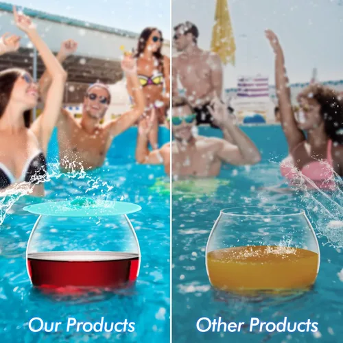 Vista 5 de Copas de vino flotantes para piscina con tapas de taza, juego de 2, copas de vino inastillables junto a la piscina, taza flotante, tina de piscina