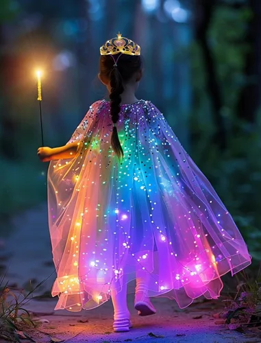 Vista 2 de Capa de princesa con luz LED para niñas con corona y cetro resplandeciente