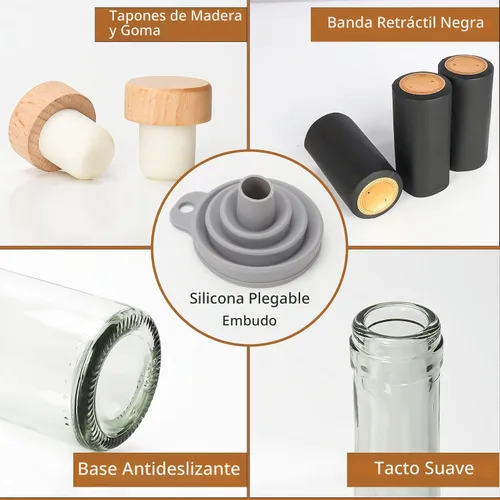 Vista 3 de DHSBTLS Botellas de vidrio transparente de 12 oz con tapas de corcho Paquete de 12 tapas de madera blanca de 12.7 fl oz