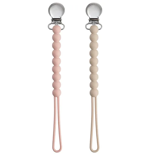 Vista 10 de Silicone Pacifier Clip for Baby Girls, Paci Binky Holder 2 Pack R-Rosa y Beige