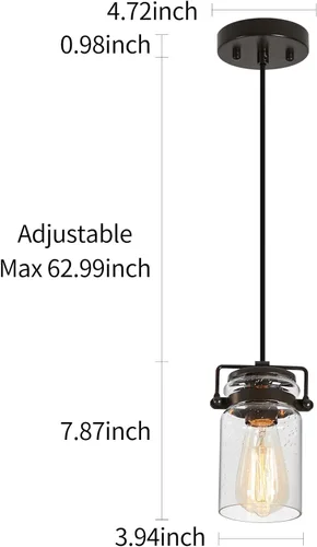 Vista 6 de Iluminación colgante para isla de cocina, lámpara colgante de cristal moderna lineal para comedor, 1 luz, lámpara colgante industrial para techo