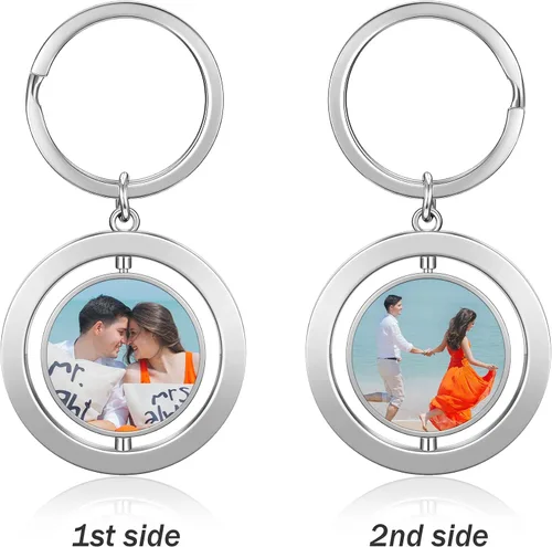 Vista 2 de Jovivi Llaveros personalizados personalizados con foto de doble cara, impresión a todo color, aleación de texto, imagen, llavero para hombres