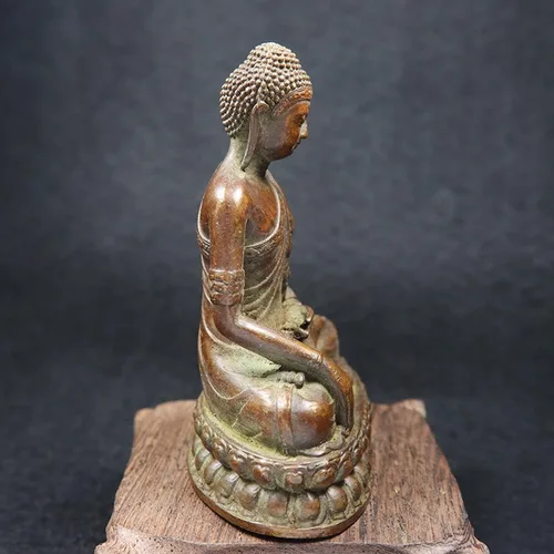 Vista 4 de NA - Estatua de Buda Shakyamuni de cobre antiguo, escultura de budismo hindú hecha a mano, figuras hindúes de Feng Shui, decoración para el hogar