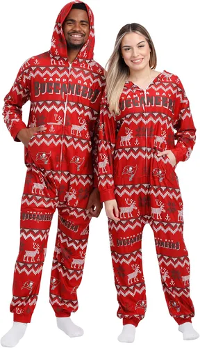 Vista 41 de FOCO Unisex NFL Team Logo Pajamas One Piece Onesie Patrón feo navideño